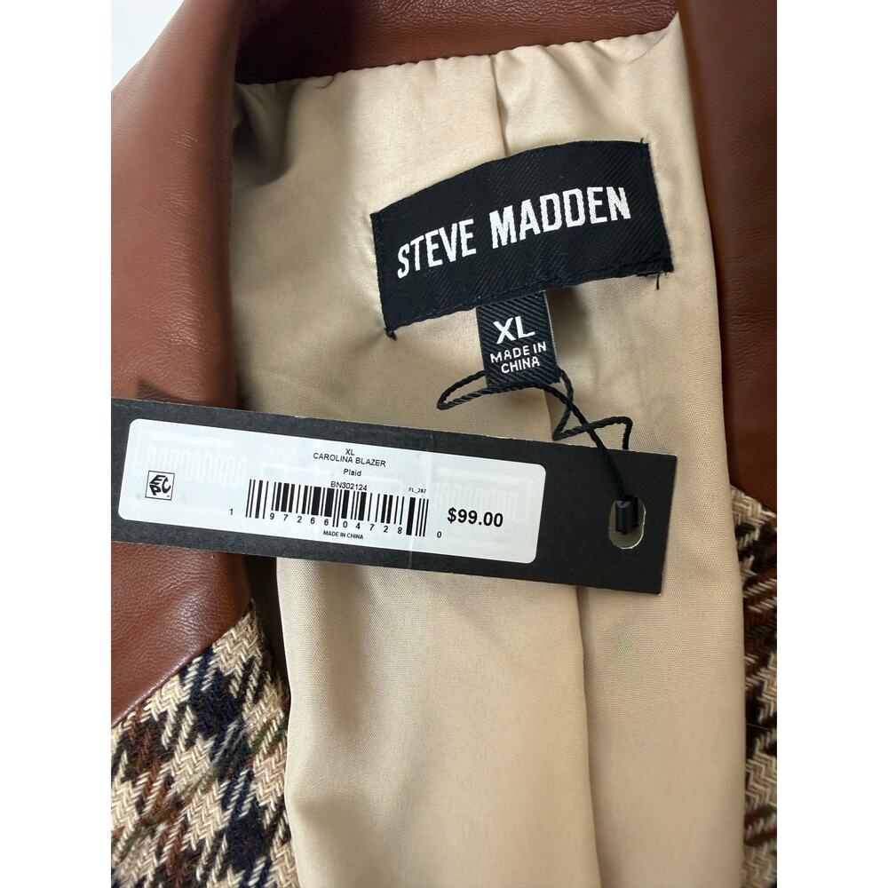 Steve Madden Carolina Oversized Blazer, Brown Plaid, NWT - Picture 7 of 14